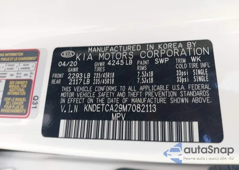 2021 Kia Seltos Sx Turbo z USA, uszkodzony, nr VIN KNDETCA29M7082113